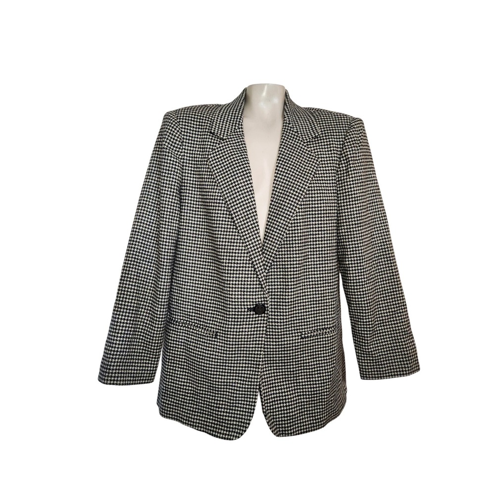 Prophecy by Sag Harbor Black White Houndstooth Wool Blend Blazer Jacket Size 14